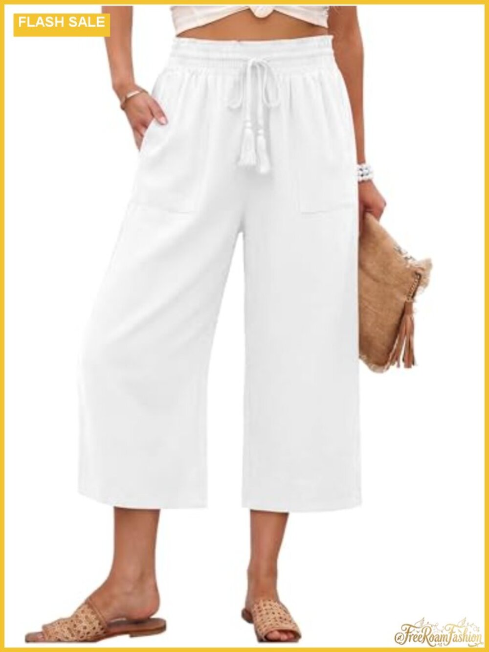 Wide Leg Capri Pants High Waisted Drawstring Palazzo Cropped Summer Trousers